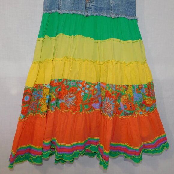 Chidrens Place Girls 8 Denim Multicolor Floral Boho Flowing Skirt - Picture 3 of 11